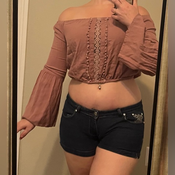 Retro Off-Shoulder Pink Top - Picture 1 of 5